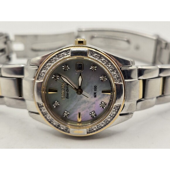 Citizen Eco-Drive Ladies' Two-Tone MOP Dial Diamonds. EW1824-57D. 6" Band. - Picture 13 of 13